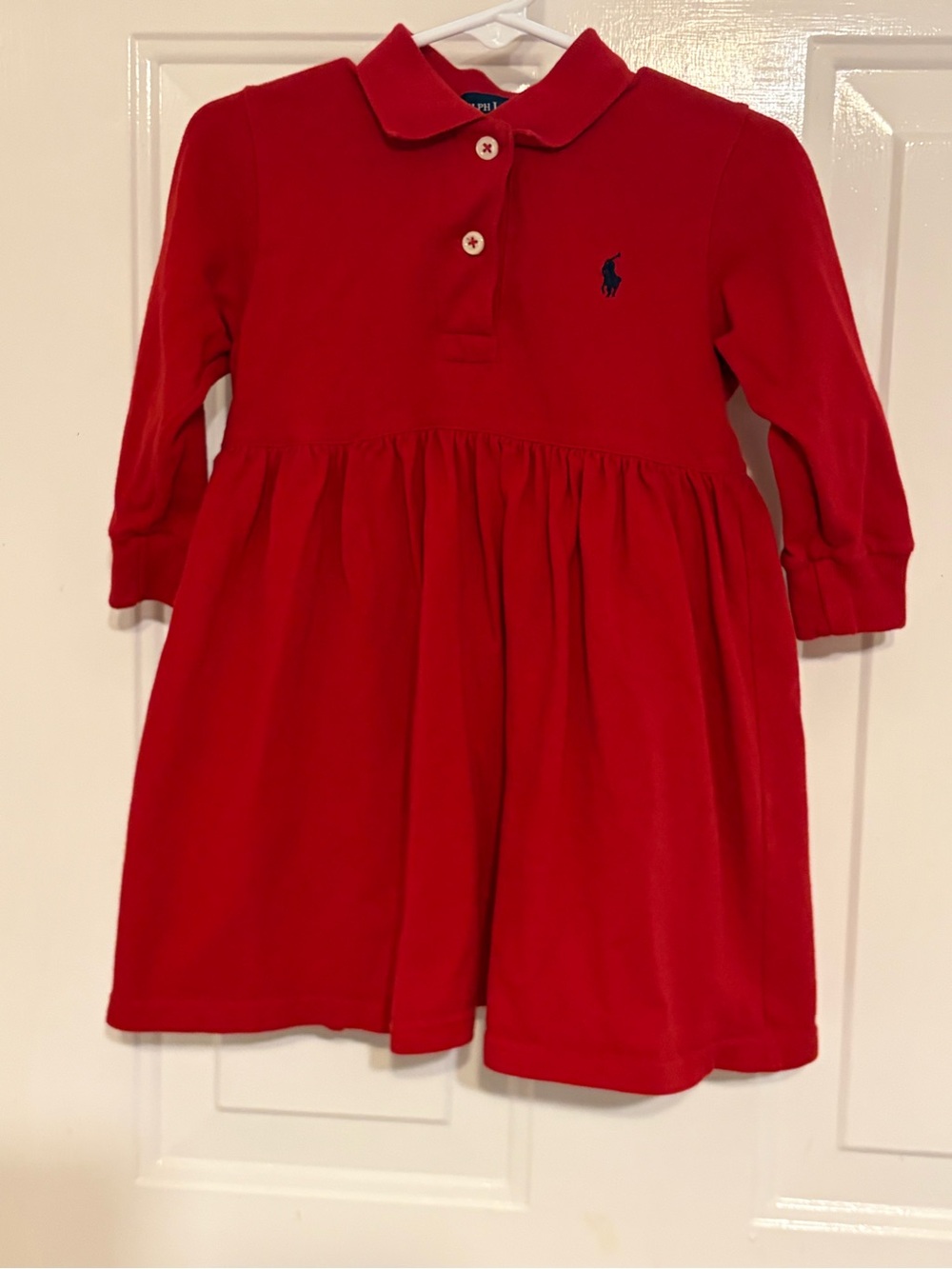 Ralph Lauren Girls Vibrant Red Long-Sleeve Dress w/Built-In Bloomers Size 12-18M